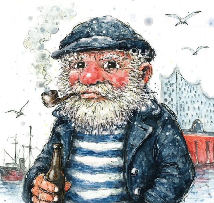 Postkarte Hamburger Seemann handgezeichnet A6 Druck | Maritime Kunst
