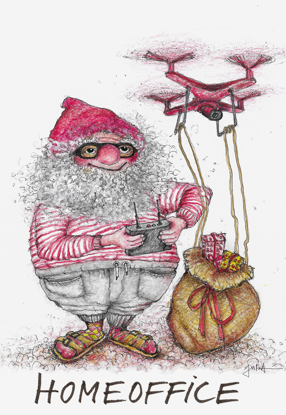 Homeoffice Santa | Weihnachtskarte | Grußkarte A6 mit Umschlag
