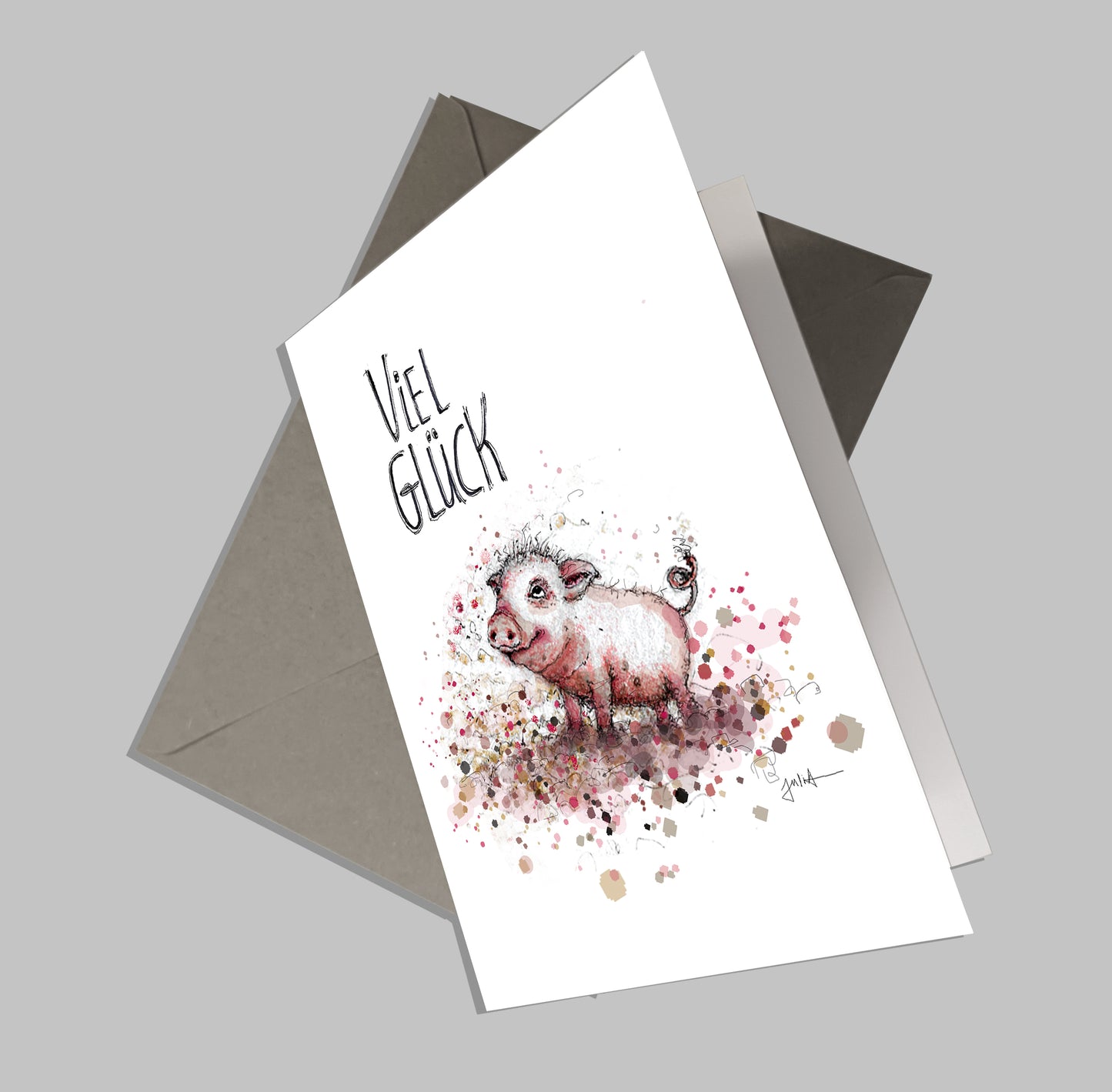 Glückwunschkarte | Glücksschweinchen Illustration | Viel Glück | Geburtskarten Baby