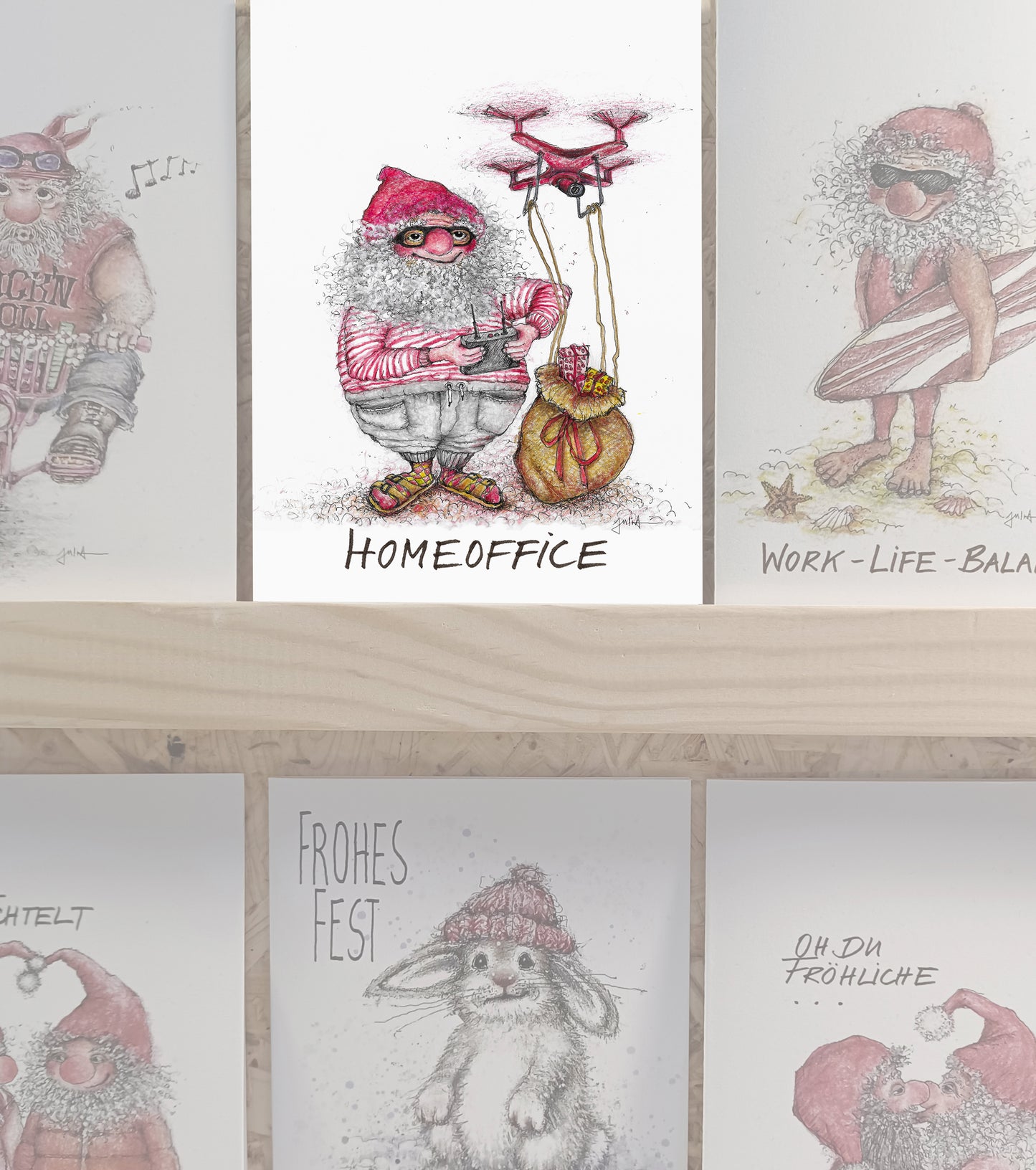 Homeoffice Santa | Weihnachtskarte | Grußkarte A6 mit Umschlag