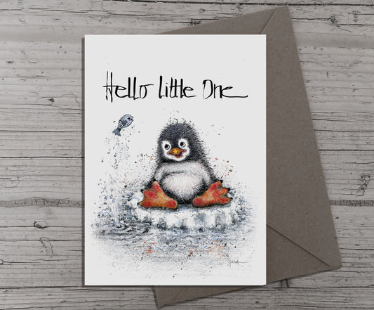Baby Glückwunschkarte| Kleiner Pinguin | Hello Little One