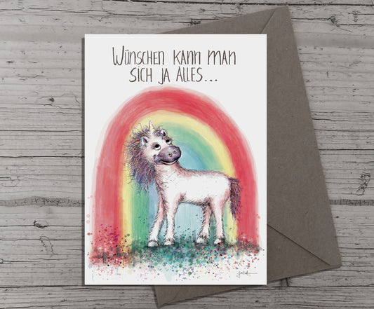 Einhornkarte | Einhorn Glückwunschkarte | Einhorn Geburtstagskarte | Geburtstagskarte Regenbogen