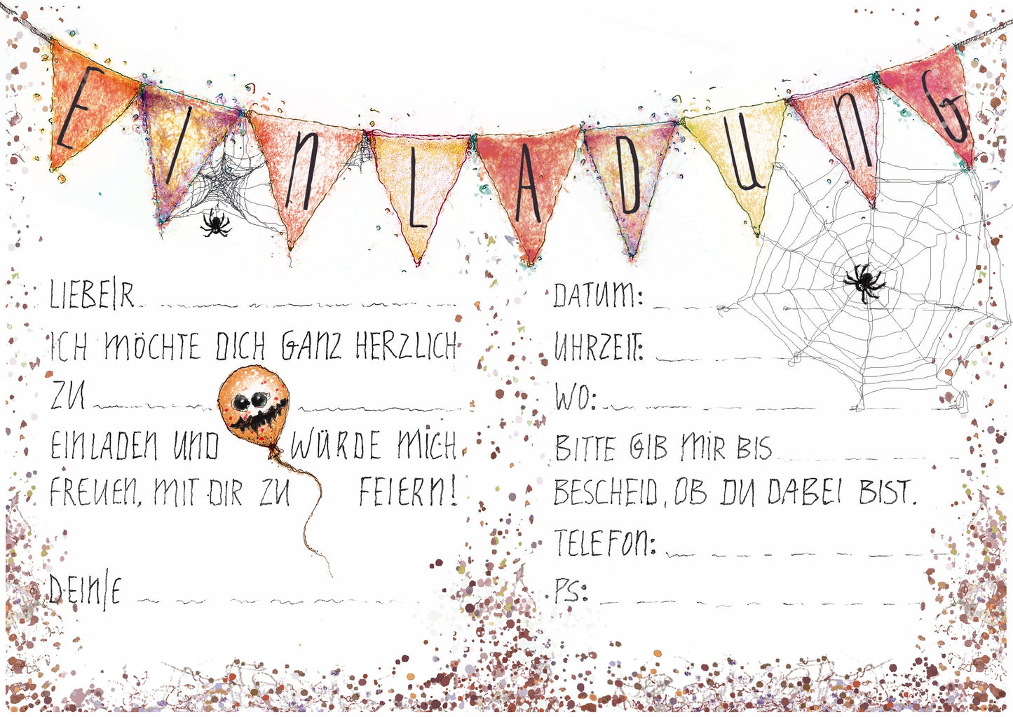 Halloweenparty Einladung | Kürbis Einladung | Pumpkin | Einladung Halloween | A6 Klappkarte mit Einladungstext
