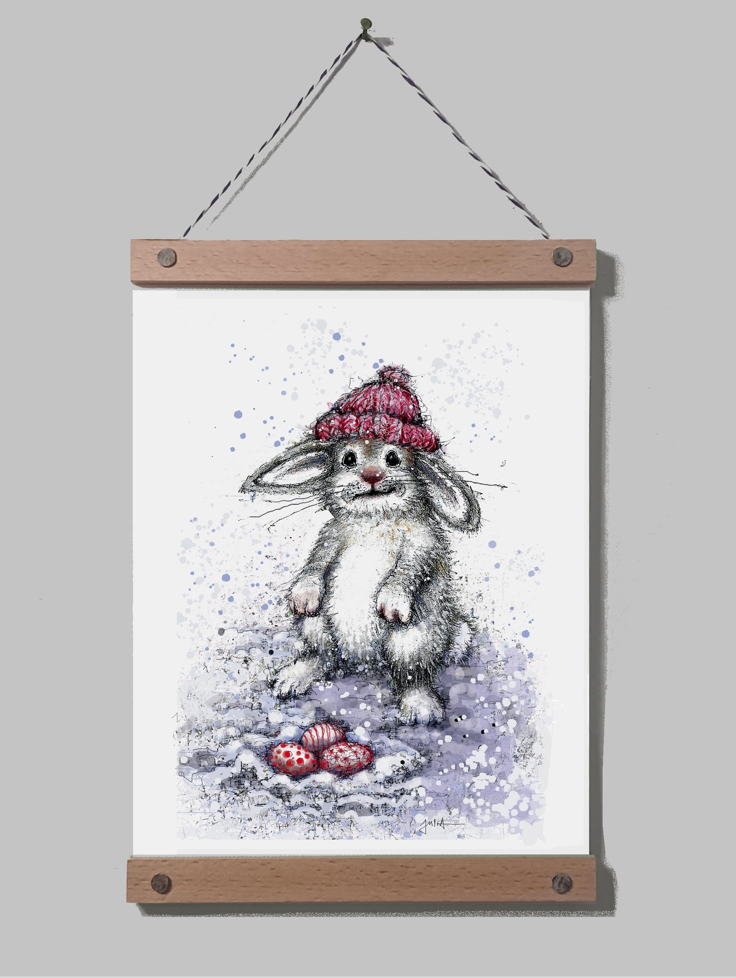 Poster Häschen A4 | Bild A4 Oster- Weihnachtshase | Tiermotiv auf Leinwand