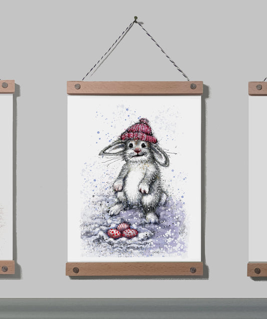 Poster Häschen A4 | Bild A4 Oster- Weihnachtshase | Tiermotiv auf Leinwand